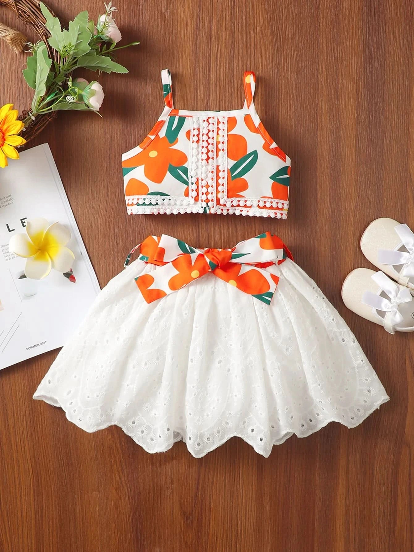 Summer Baby Girl Fashion Lace Strap Top Short Skirt Set Baby Girl Cute Fashion Casual Embroidered Skirt Set - M & M Global