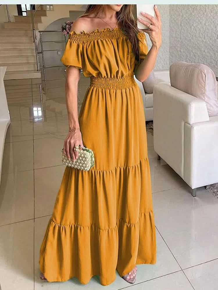 Summer Boho Red Dress Fashion Short Sleeve Beach Long Dress Casual Loose Elegant Holiday Party Dresses For Women Robe Femme 2023 - M & M Global