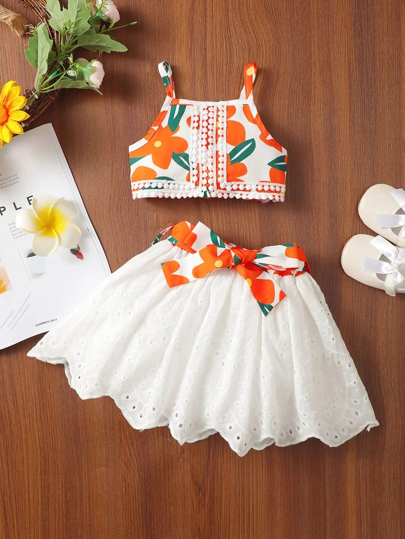 Summer Baby Girl Fashion Lace Strap Top Short Skirt Set Baby Girl Cute Fashion Casual Embroidered Skirt Set - M & M Global