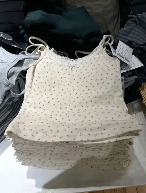 Y2K Sweet Girl Knitted Cotton Lace Sleeveless Top 2024 New Summer Fashion Ladies Slim Camis Vest Hot Chic Women Casual Tops - M & M Global