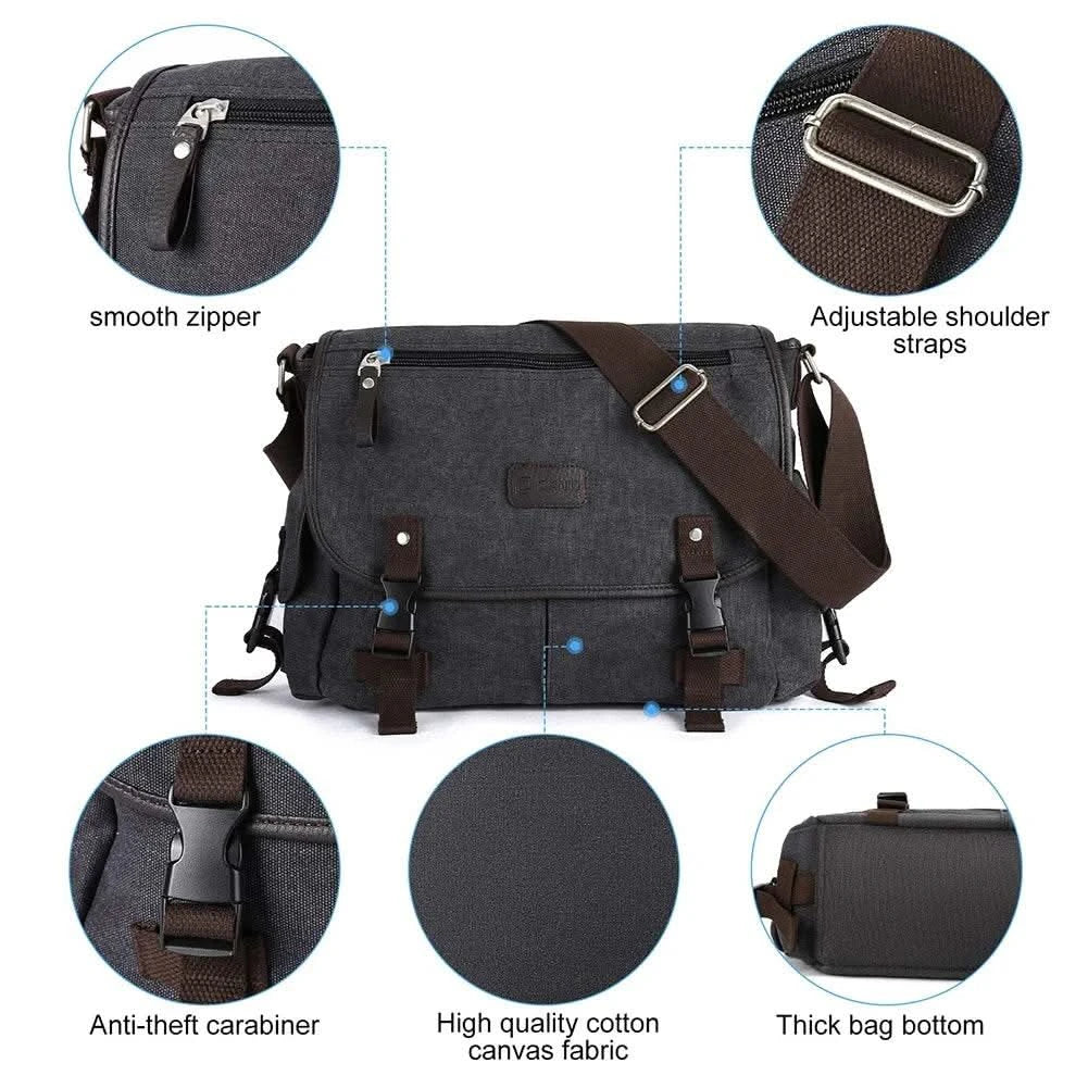 Classic Men Shoulder Bag Men's New Canvas Messenger Bag Outdoor Leisure Travel Multi Pockets Satchel Handbags Men's Designer Bag - M & M Global