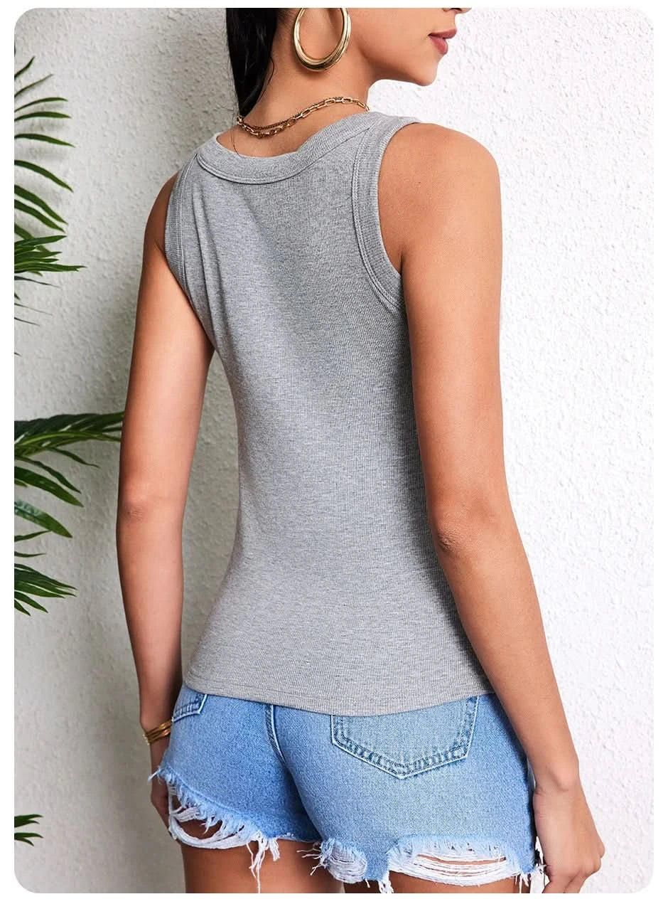 European and American Size Ladies Suspender Vest Sleeveless Top Solid Color Sexy Thread Bottoming Vest for Four Seasons. - M & M Global