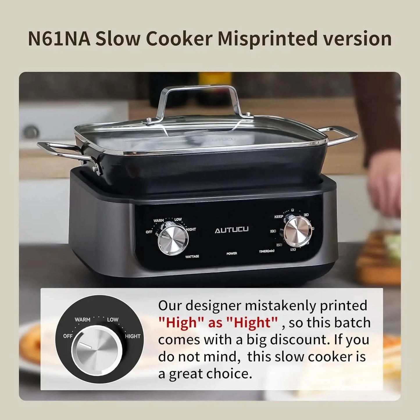 N61NA Nonstick Slow Cooker 7-Quart - PFOA-Free Ceramic-coated, 3 Heat Settings & Timer - Dishwasher & Oven Safe Pot for Effortle - M & M Global