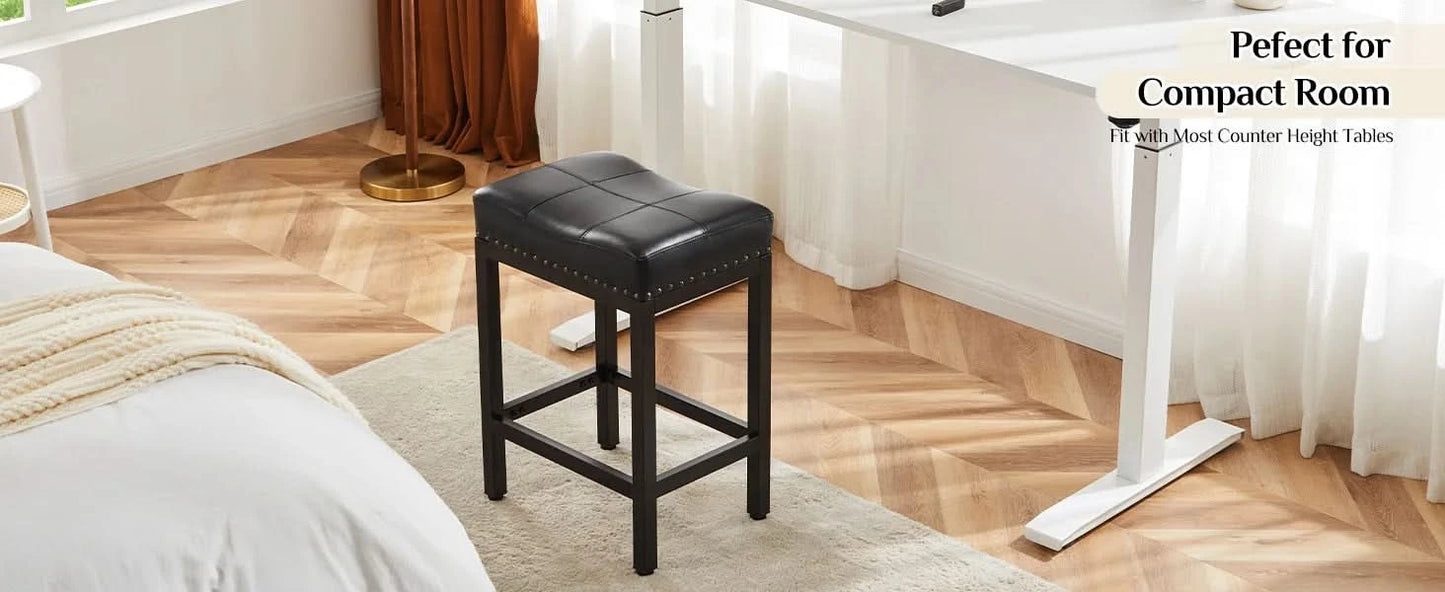 JHK Bar Stools Saddle-Style Pu Leather Upholstered Chair Counter Height Bar Stools with Metal Base Saddle Stools For Kitchen