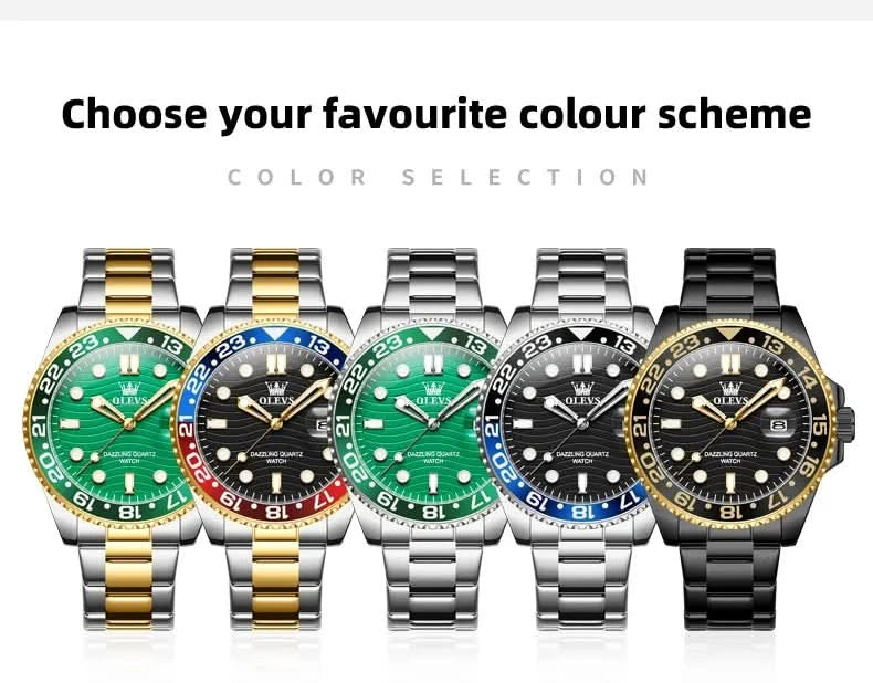 OLEVS Original Brand High Fashion Men's watch WaterproofCalendar Quartz Watch for Male Luminous Stainless Steel Authentic Watch - M & M Global