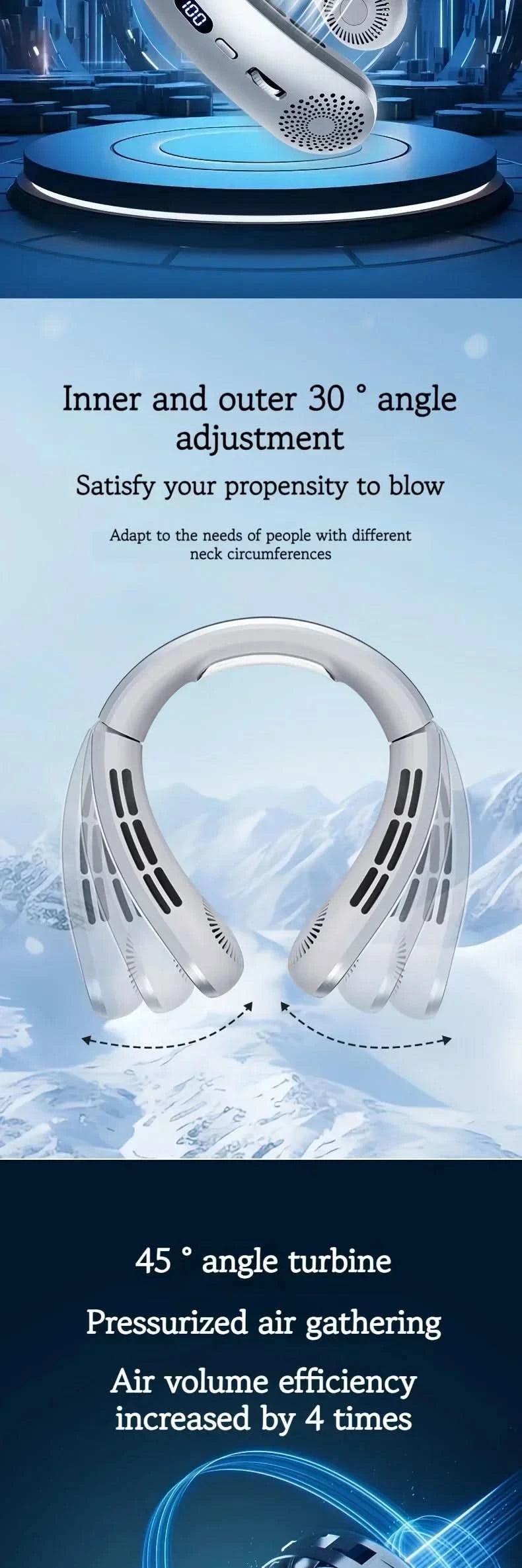 Neck Fan,Lightweight Wearable Fan, Low Noise 5 Speed Hands Free Fan, Hanging Headphone Design Sports Fan for Indoor & Outdoor