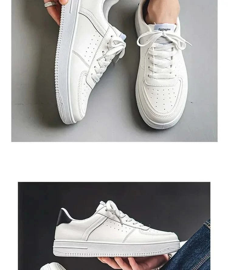 Casual Men's Sneakers Autumn 2025 New Style Winter Pure White Fiberglass Synthetic Lining Rubber Sole Unisex Leisure Shoes - M & M Global