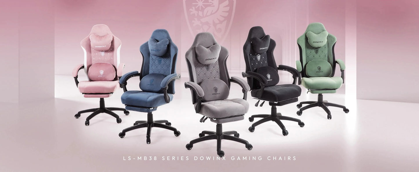Dowinx Gaming Chair with Heated Massage Lumbar Support, Breathable Fabric Office Chair with Pocket Spring Cushion and Footrest,