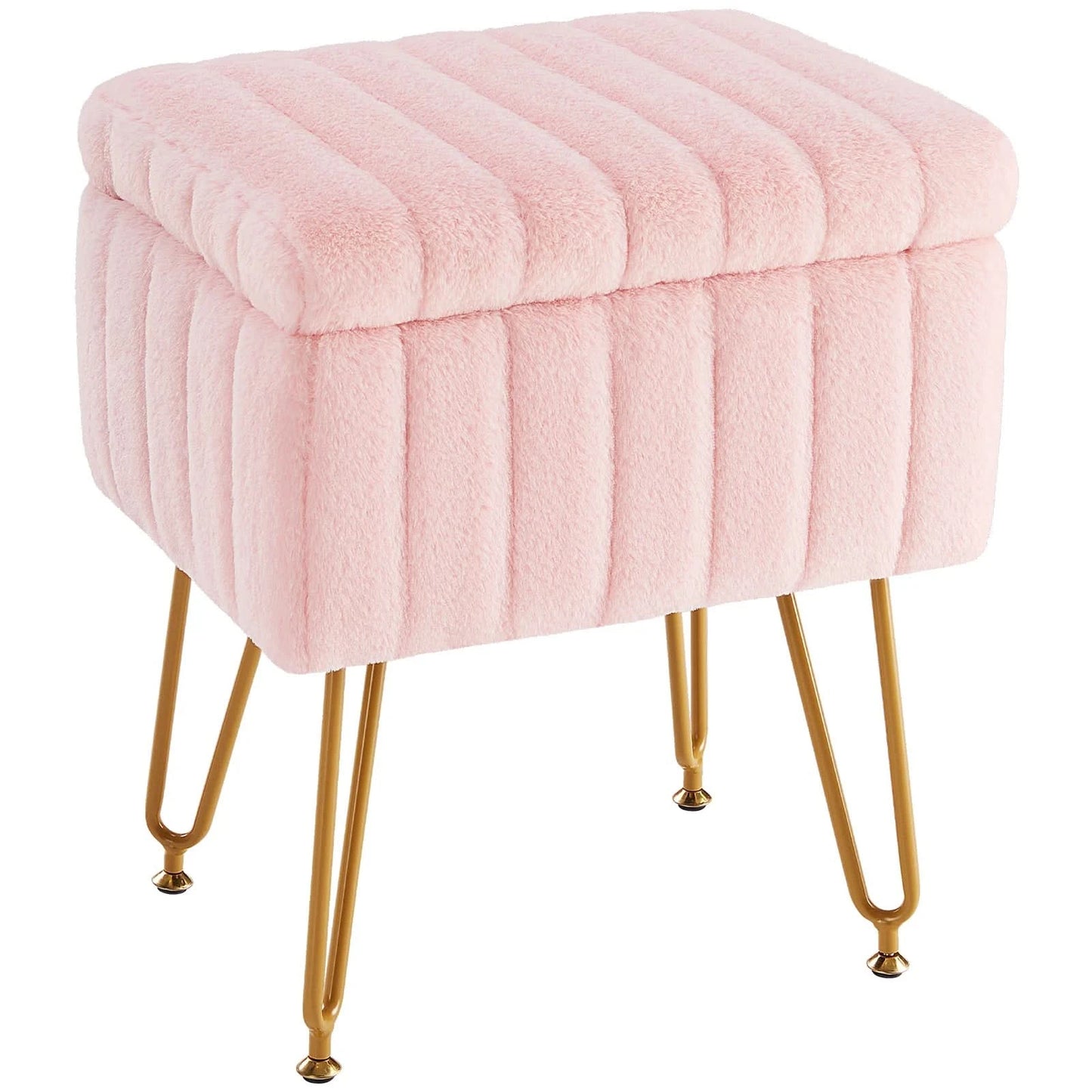 JHK Faux Fur Bedroom seating Hidden Storage Stools Ottomans Padded Makeup with 4 Metal Legs Anti-Slip Adjustable Feet for Home