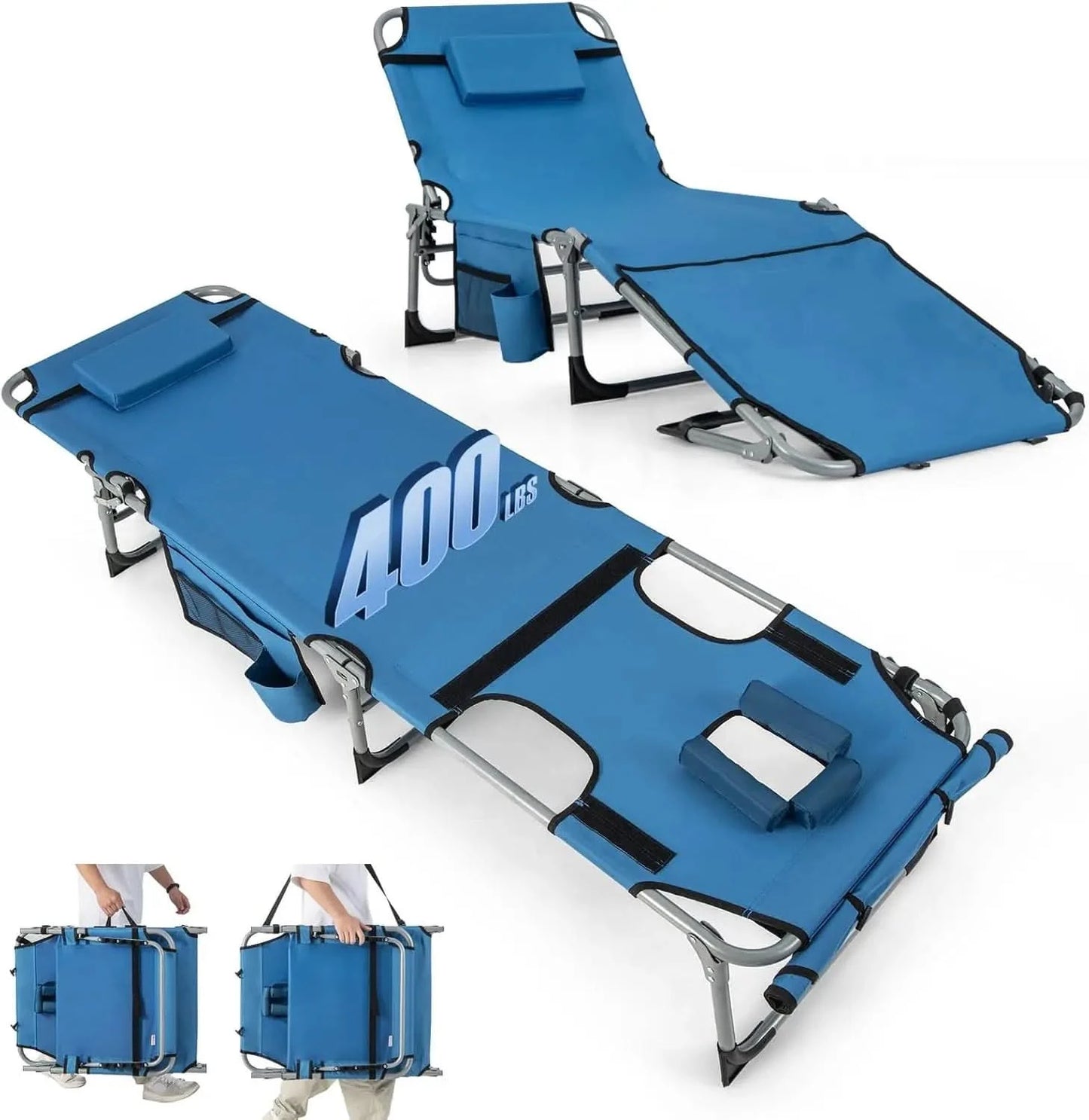 Tanning Chair, 400LBS Beach Lounge w/Face Arm Hole & Hand Shoulder Strap, Folding Layout Sunbathing Chair, Face Down Outdoor