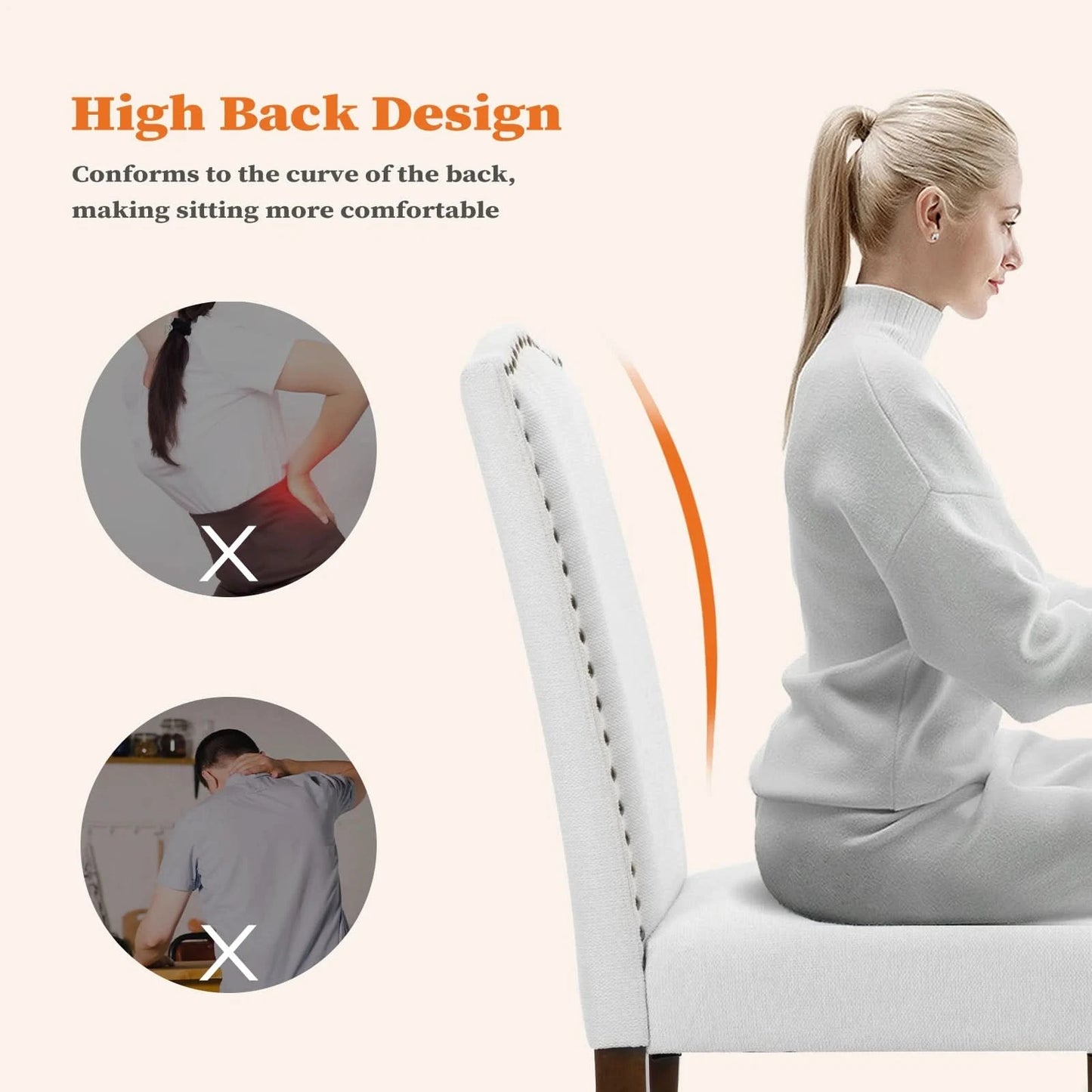 JHK Dining Chairs Padded Backrest Set Of 2 Thickened Sponge Cushion Upholstered Fabric Kitchen Chairs With Nailhead Trim Home