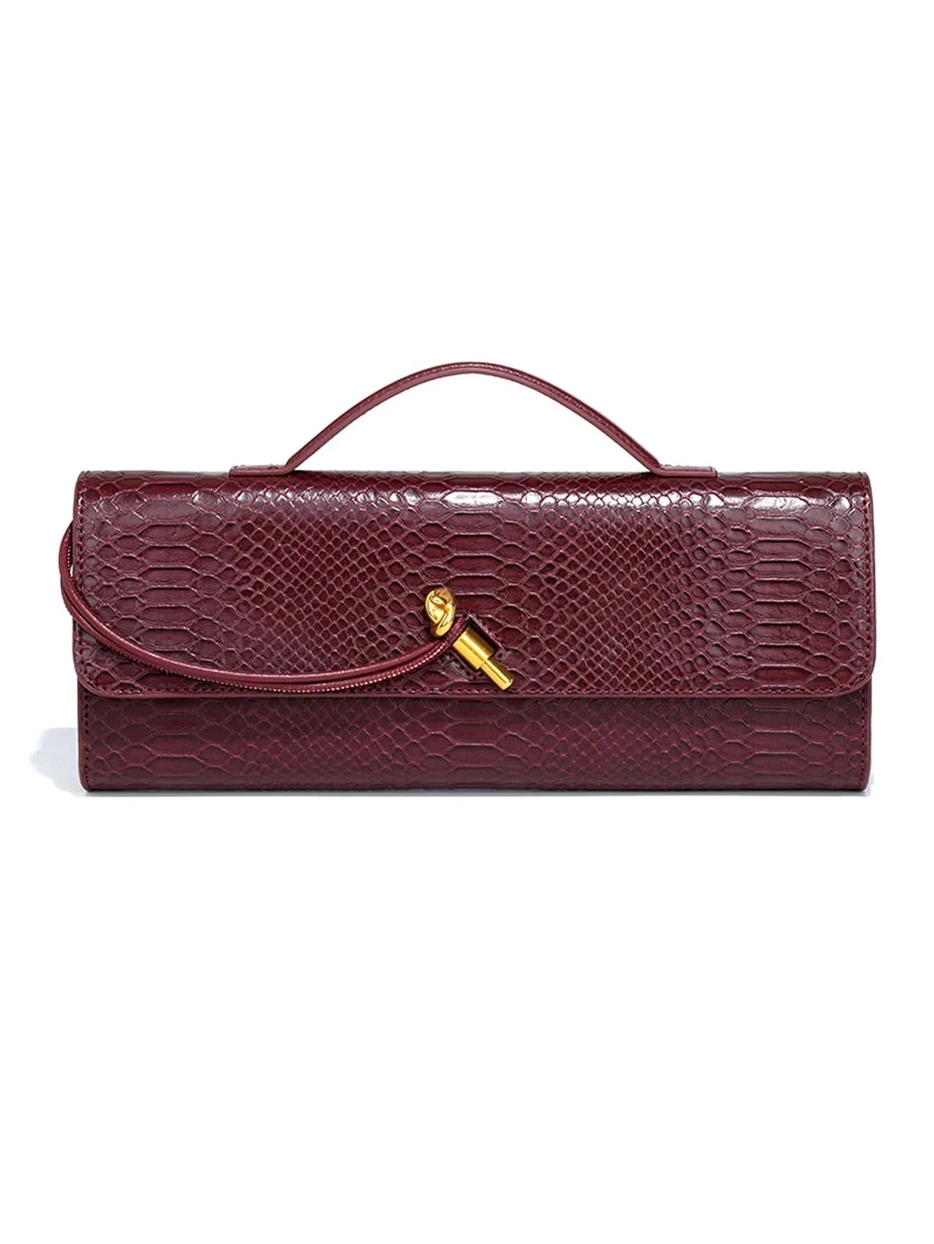 Burgundy bag cherry red envelope wine red envelope upscale new handbag European and American fashion crocodile flip hand organ b - M & M Global
