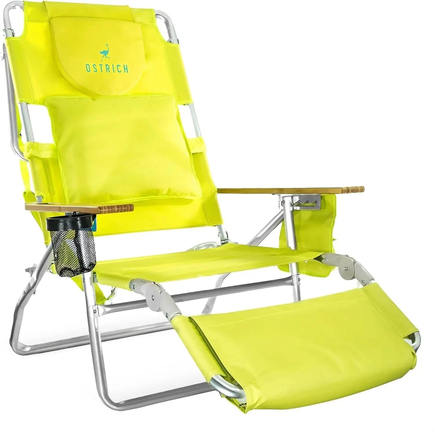 Ostrich Deluxe 3N1 Padded Beach Chair w/ Face Cushion & Arm Holes, Teal - Lightweight Folding Recliner w/ Adjustable Backrest