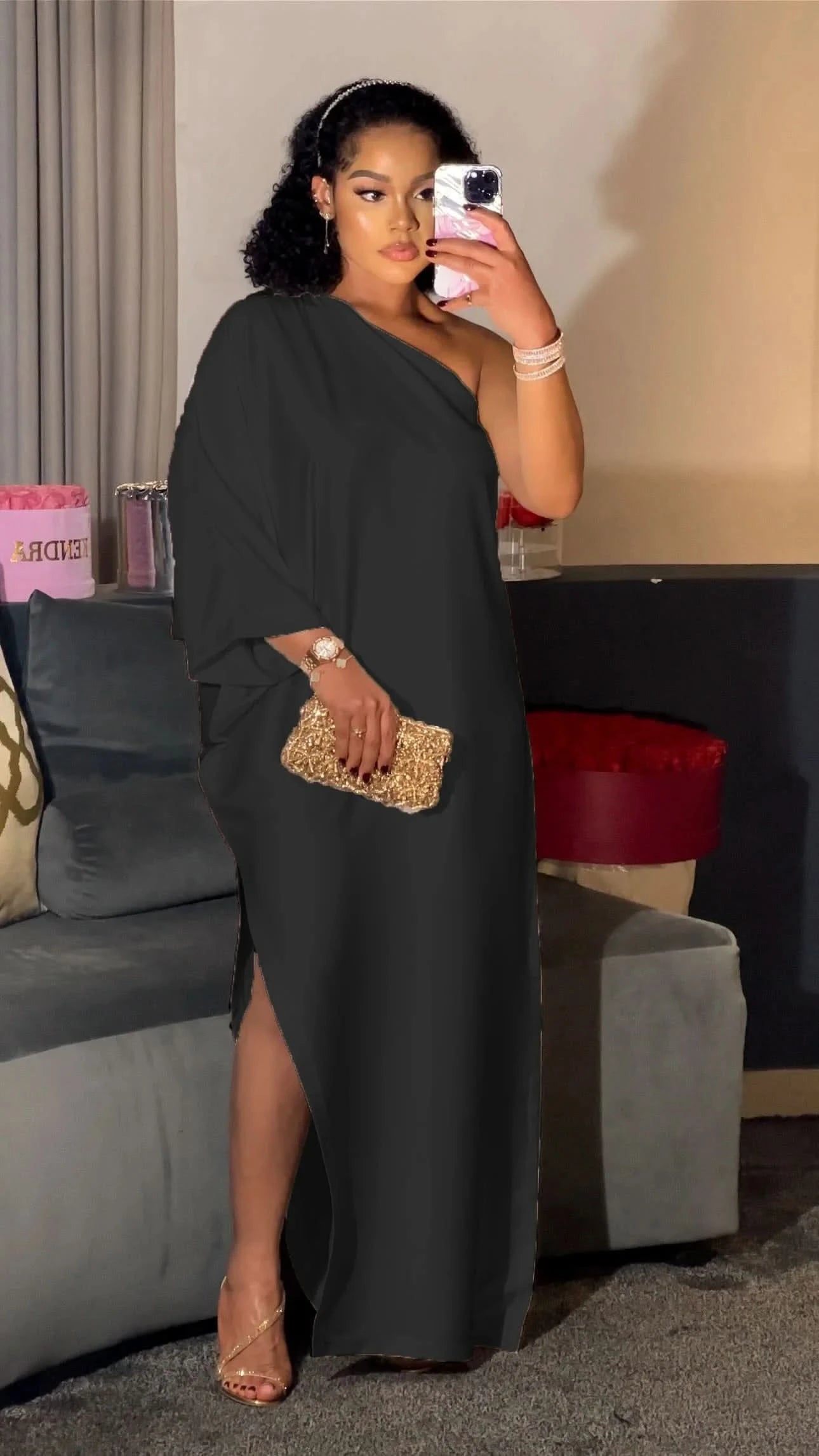 Winter casual long sleeved dress, red party dress, long sleeved round neck long dress - M & M Global