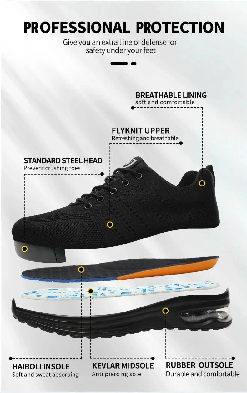 Men's Work Safety Shoes, Steel Toe Shoes, Puncture Resistant Impact Resistant Wear-resistant Outdoor Fashionable Sports Shoes