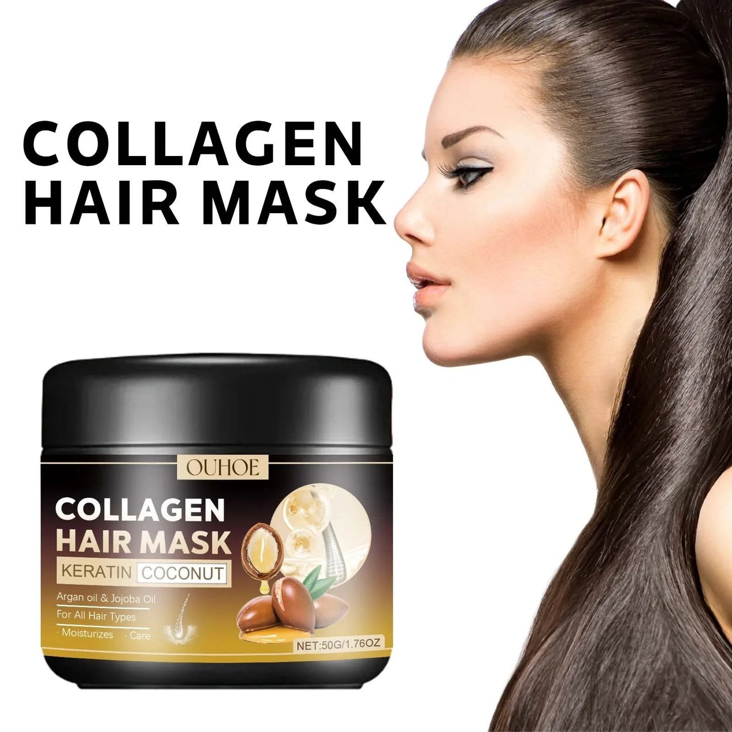Collagen Hair Mask Repair Damage Dry Frizz Hair Keratin Treatment Soft Smoothing Shiny Deep Moisturizing Curly Hair Care Product - M & M Global