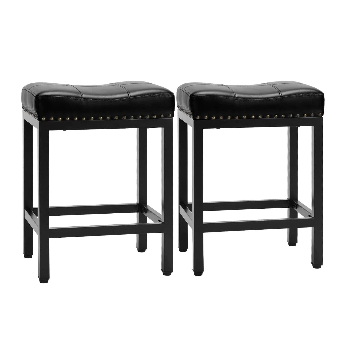 JHK Bar Stools Saddle-Style Pu Leather Upholstered Chair Counter Height Bar Stools with Metal Base Saddle Stools For Kitchen