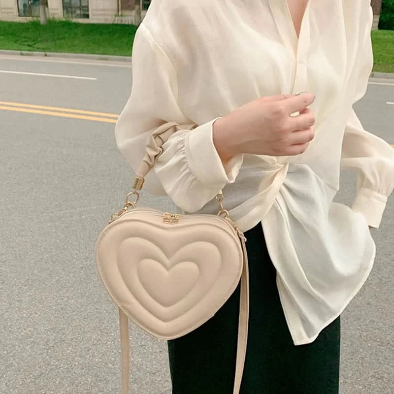 Luxury Quilted Handle Women PU Leather Shoulder Bag Fashion Heart Solid Color Crossbody Bag - M & M Global