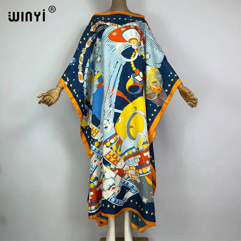WINYI 2023 new Africa Fashion boho Popular printed twill Kaftan Maxi dress Summer Beach Bohemian Caftan long dress for lady - M & M Global