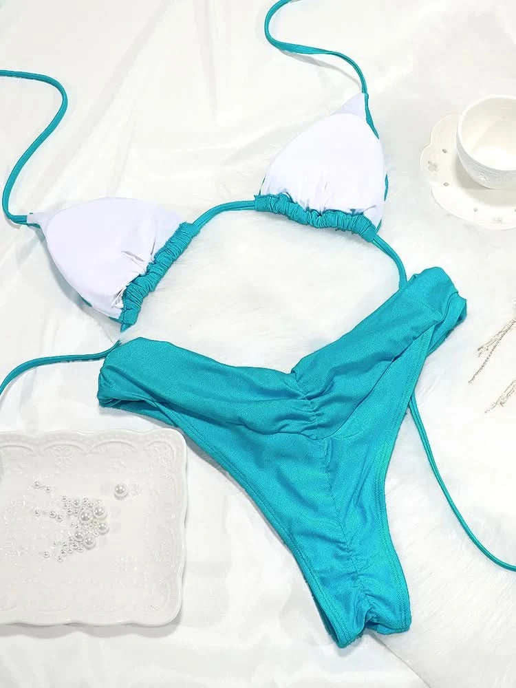 Summer 2025 Bikini Luxury Swimwear Women Biquini Folds Bikini Set Bathing Suit Women Swimsuit High Grade Champagne Bikinis Beach - M & M Global