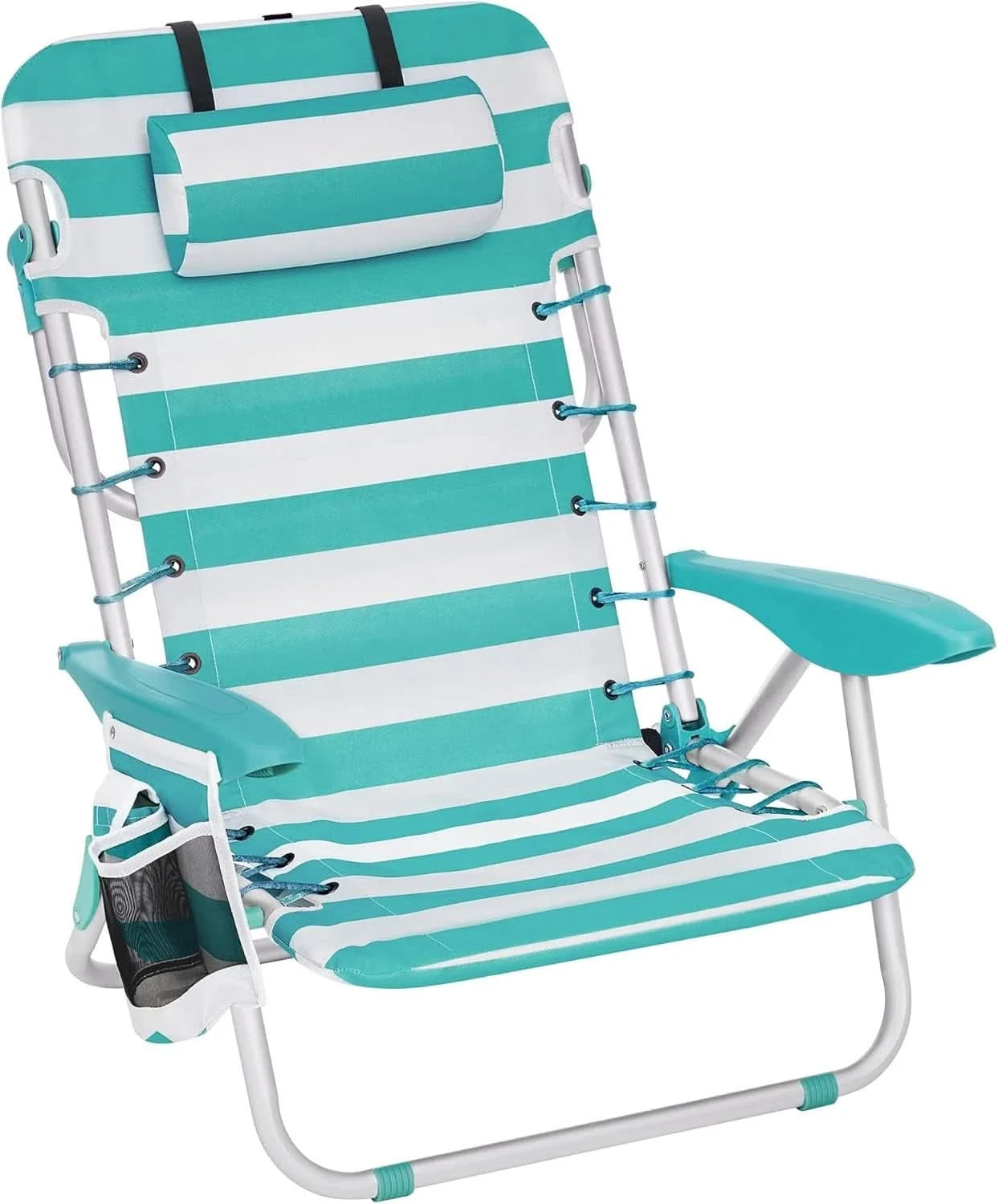 Portable Backpack Beach Chair, 331 lb Capacity, 4 Angles Adjustable Backrest, 2 Side Pockets, Towel Bar