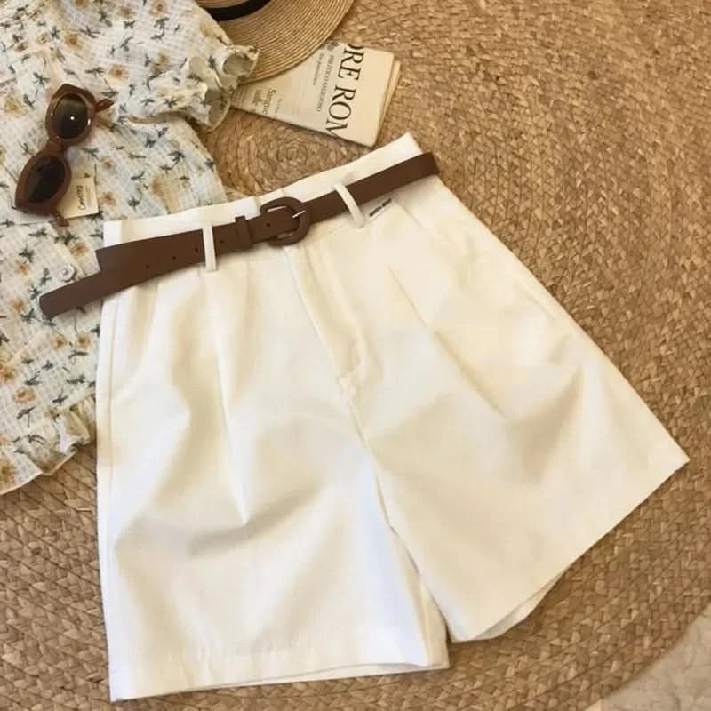 New Wide Leg Shorts for Women 2024 Summer Thin Cotton A Line Short Pants Office Lady Classic Loose Casual Zipper Women‘s Shorts - M & M Global