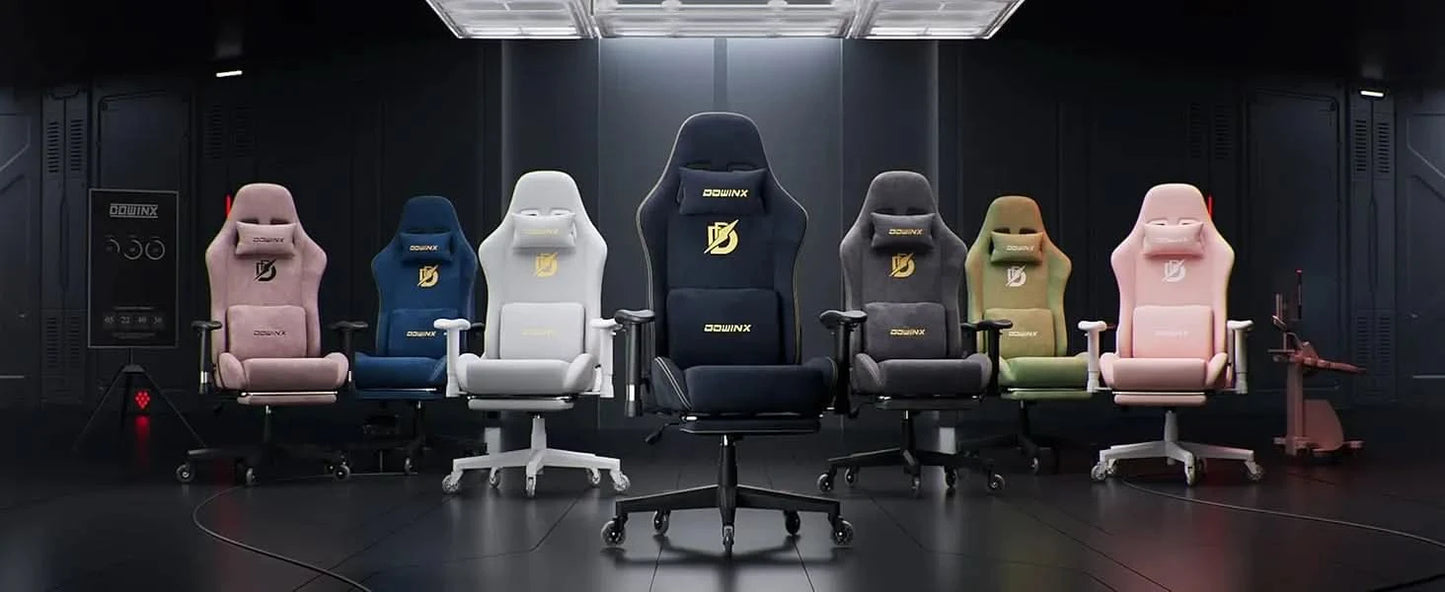 Dowinx Gaming Chair with Massage Lumbar Support, Suede Fabric Ergonomic Computer Chair with Footrest for Adults