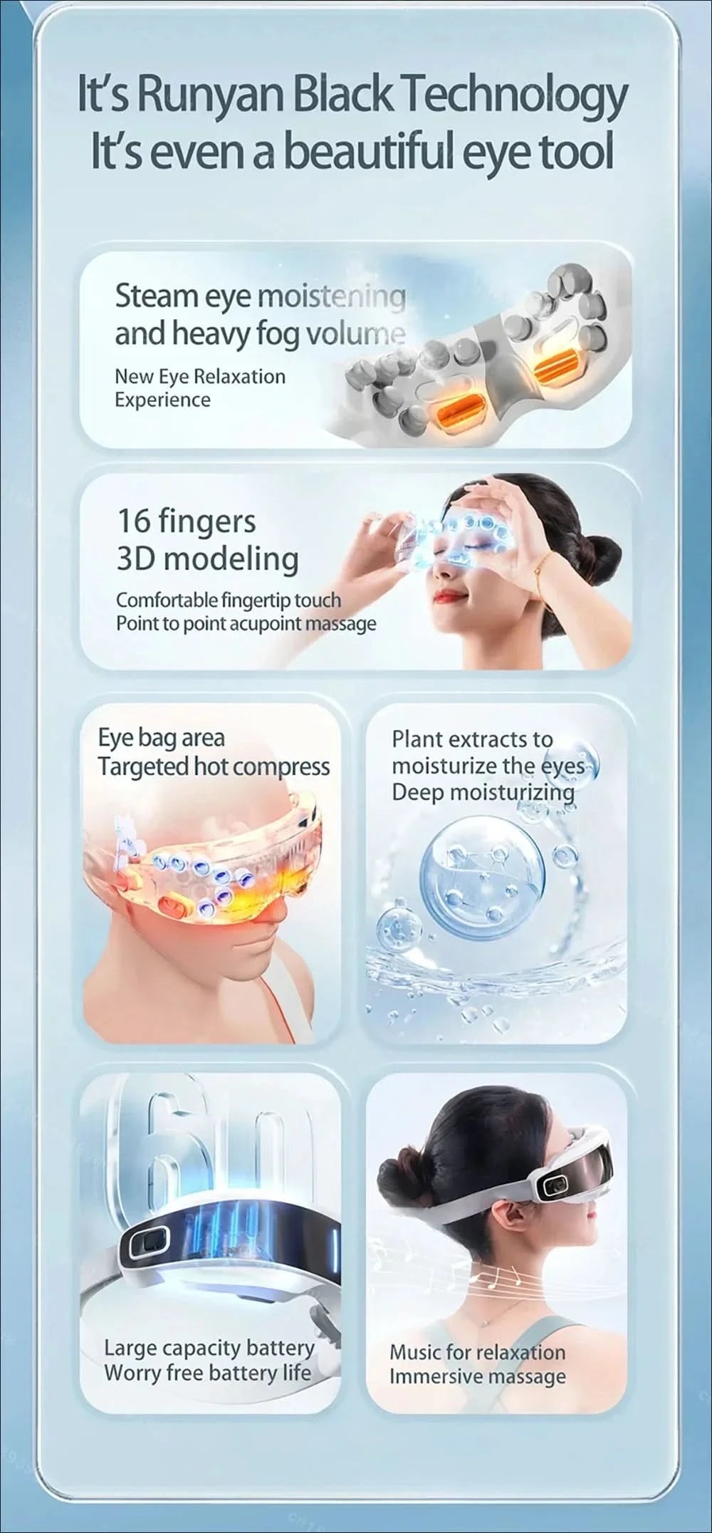 Steam Eye Massager Warm Spa Eye Steamer Acupressure Therapy Kneading Massage Eyes Bluetooth Relieve Eye Fatigue Massage Relax - M & M Global