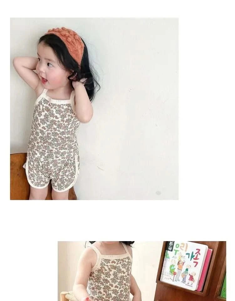 Baby Clothes Sets Summer Toddler Girl Strap Suits Cotton Printing Baby Boy Tops Tee and Shorts Infant Tracksuit Newborn Sets - M & M Global