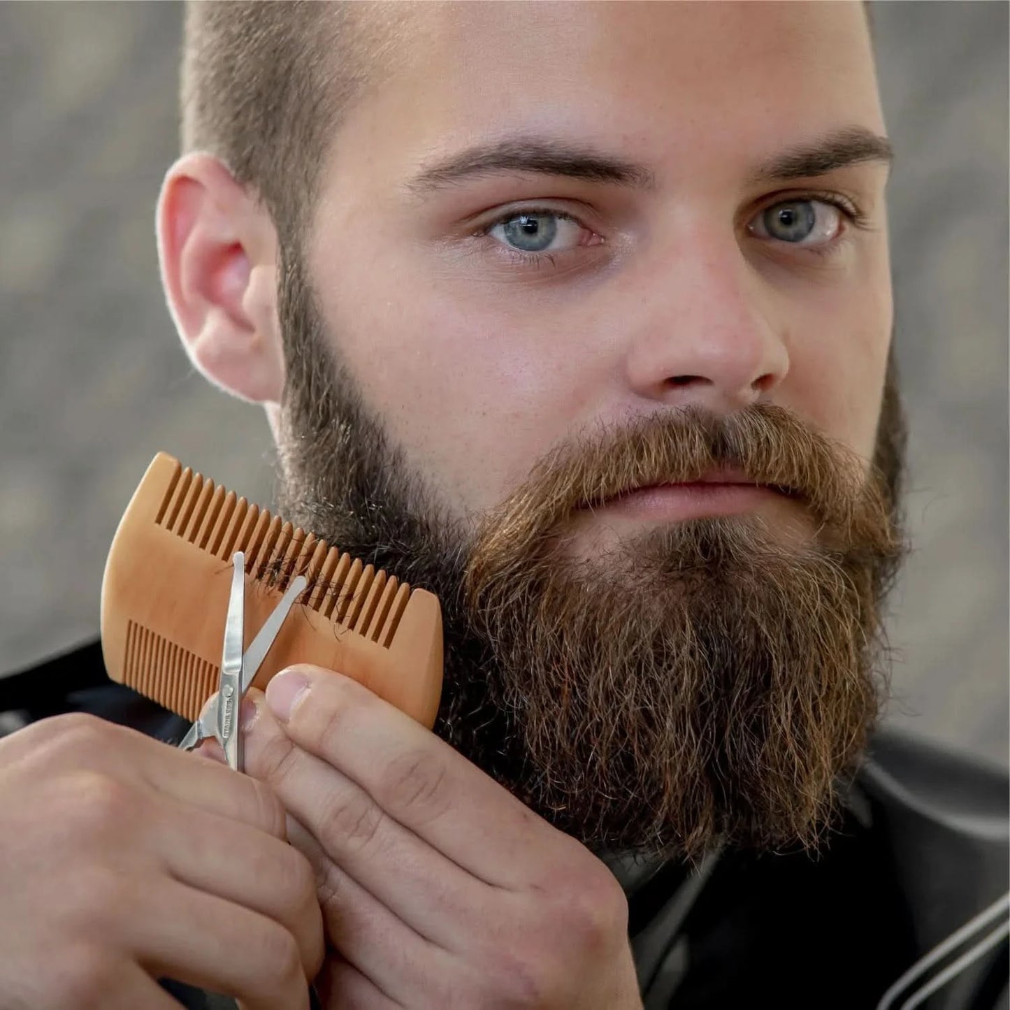 Men Shaving Bamboo Brush Comb Set Boar Bristle Portable Barber Beard Brush Comb Scissors for Facial Cleaning Styling Tool - M & M Global
