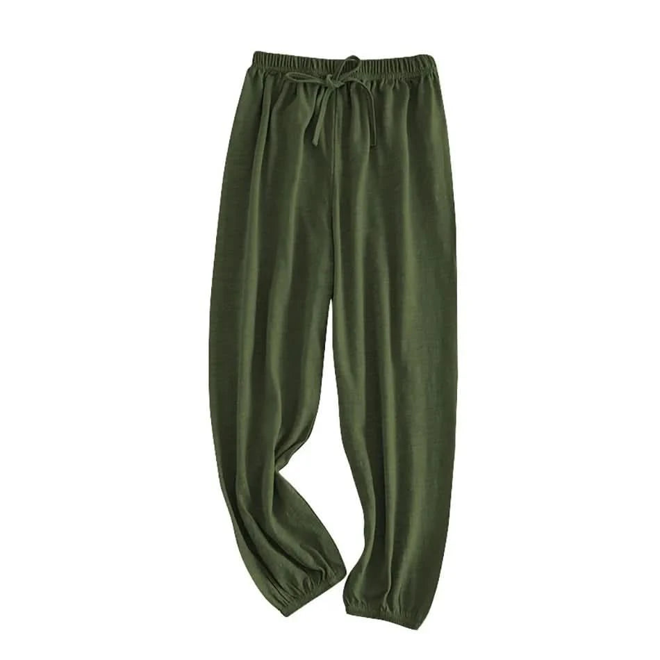 Boy Girl Breathable Bamboo-Cotton Long Pants for Children Unisex Style Elastic Waist Summer Sleepwear Kids Nightwear Trousers - M & M Global