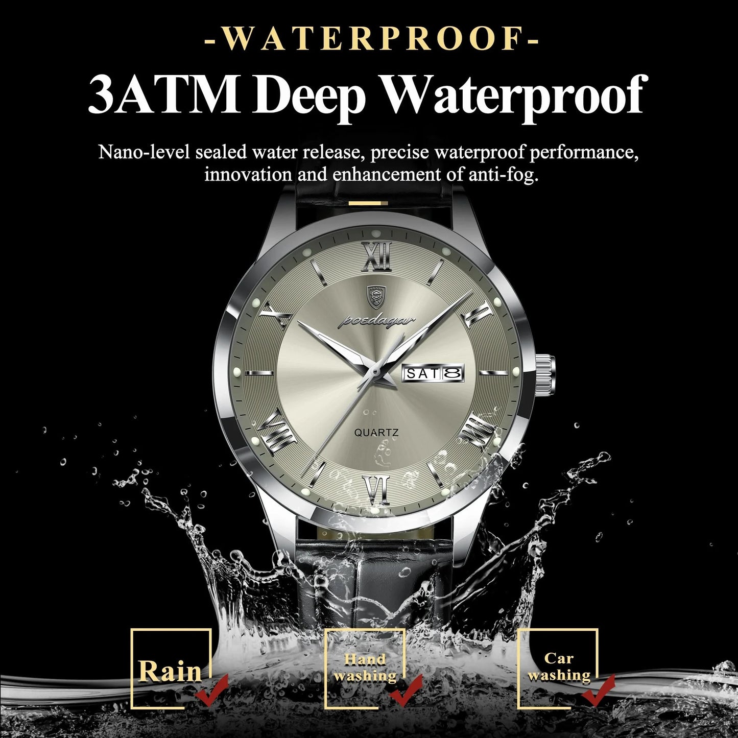 POEDAGAR Top Luxury Watch For Men Military Waterproof Luminous Date Week Man Wristwatch Leather Men's Quartz Watches Sport Reloj - M & M Global