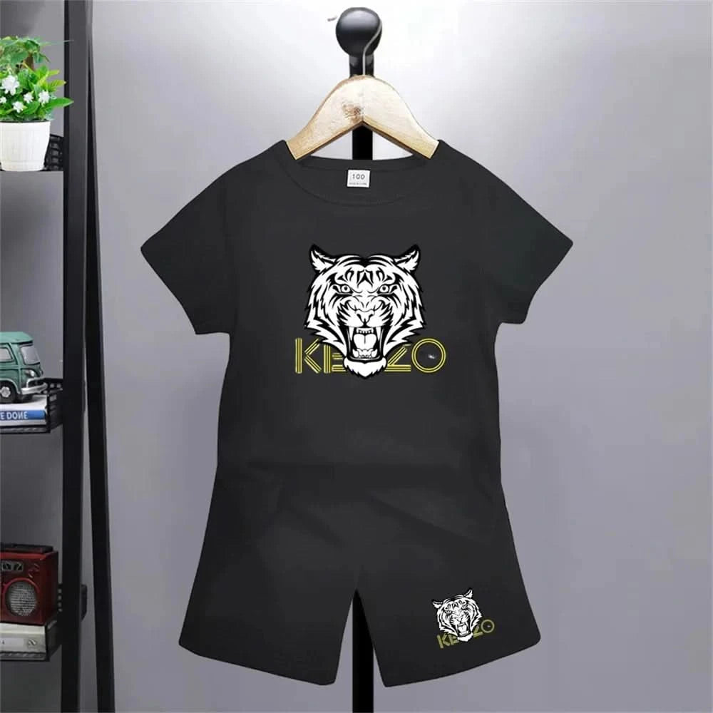 Tiger head Print Brand Kids T-shirt Boys Girls red Toddlers age 3-12 Fashion Clothing Short Sleeve+Shorts Outdoor Sports Set - M & M Global