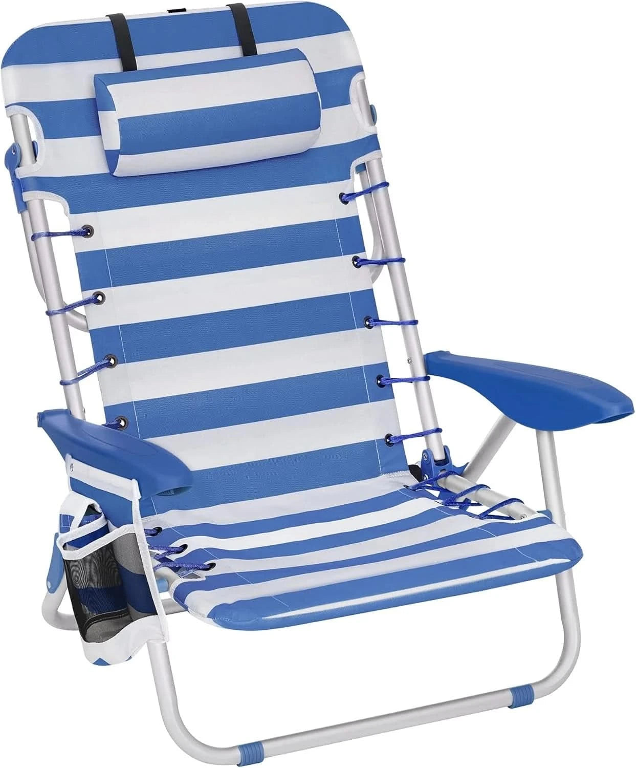 Portable Backpack Beach Chair, 331 lb Capacity, 4 Angles Adjustable Backrest, 2 Side Pockets, Towel Bar