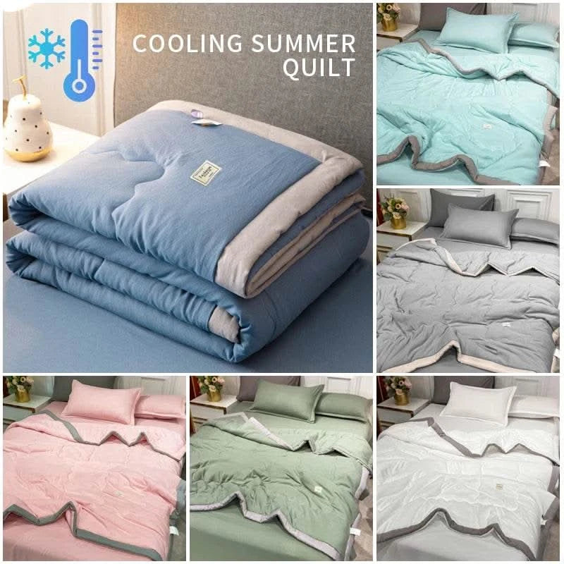 2025 new Japanese polyester cotton quilted summer quilt skin-friendly washable light luxury style solid color lightweight - M & M Global