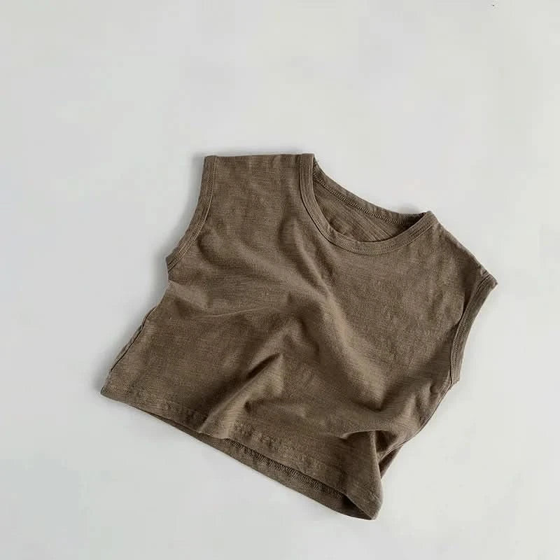 Summer Children Slub Cotton T Shirts Korean Fashion Toddler Kids Sleeveless Striped T-Shirts Baby Boys Casual Tank Tops 4 5 6 7Y - M & M Global