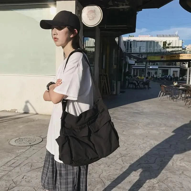 Women Messenger Bag Laege School Computer Shoulder Handbag Black Student Handbag Zipper Casua Canvas Bags - M & M Global