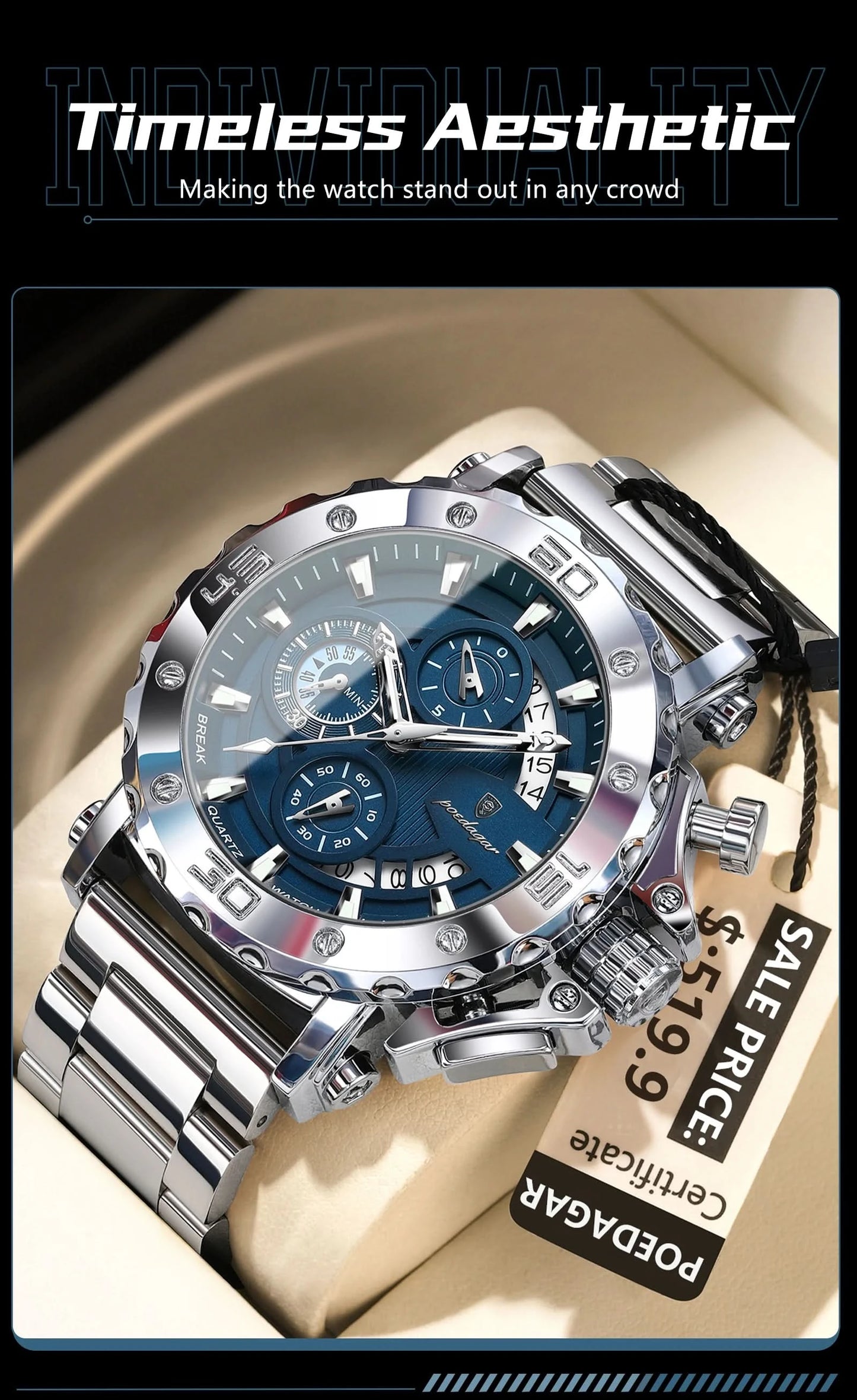 POEDAGAR Luxury Watch For Men Calendar Luminous Waterproof Man Clock Male Chronograph Stainless Steel Men's Quartz Watches Reloj - M & M Global