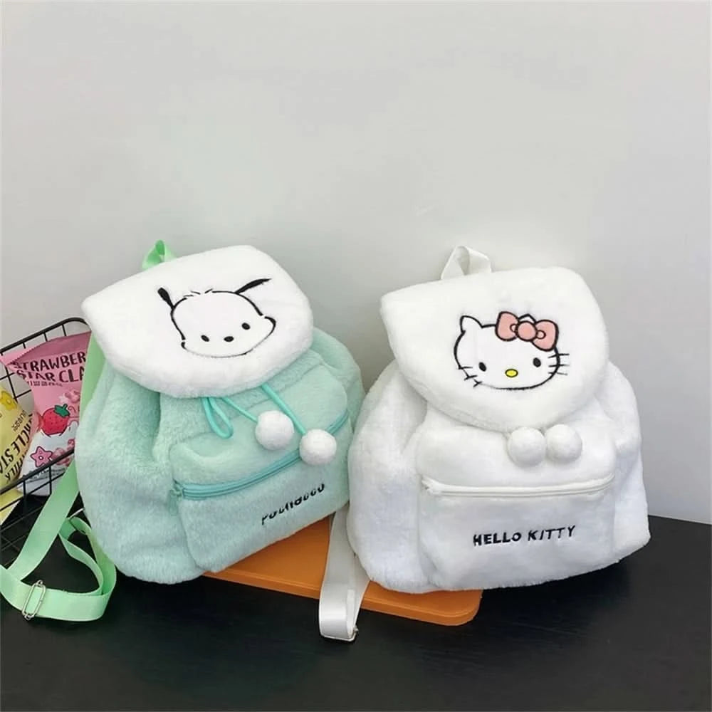 Sanrio Kuromi Melody Cartoon Cute Puppy Plush Flip Backpack Women's Casual Large Capacity Cute kawaii Cartoon School Bag Mochila - M & M Global