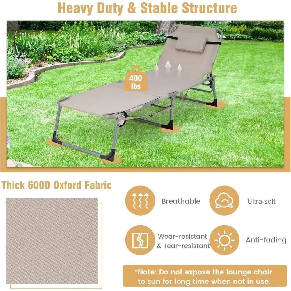 Tanning Chair, 400LBS Beach Lounge with Face Arm Hole & Hand Shoulder Strap, Folding Layout Sunbathing Chair, Face Down Outdoor