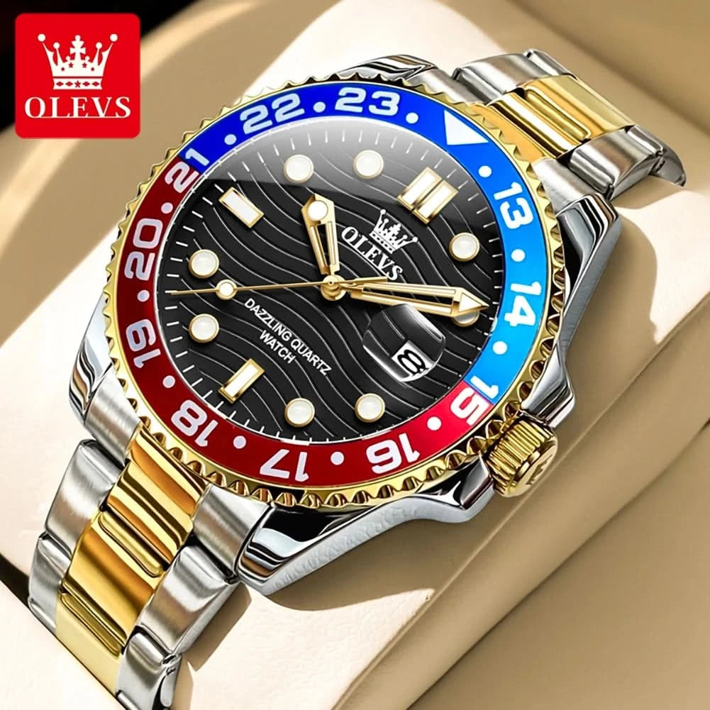 OLEVS Original Brand High Fashion Men's watch WaterproofCalendar Quartz Watch for Male Luminous Stainless Steel Authentic Watch - M & M Global