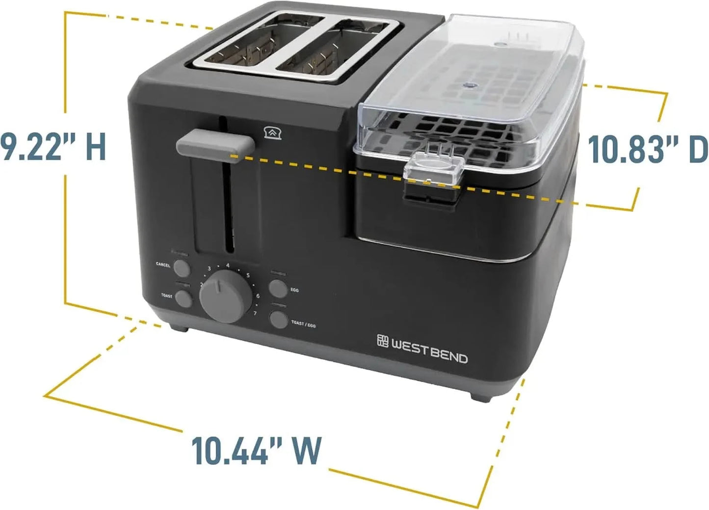 78500 Breakfast Station, 2-Slice Toaster with Removable Meat and Vegetable Warming Tray and Egg Cooker/Poacher, Black - M & M Global