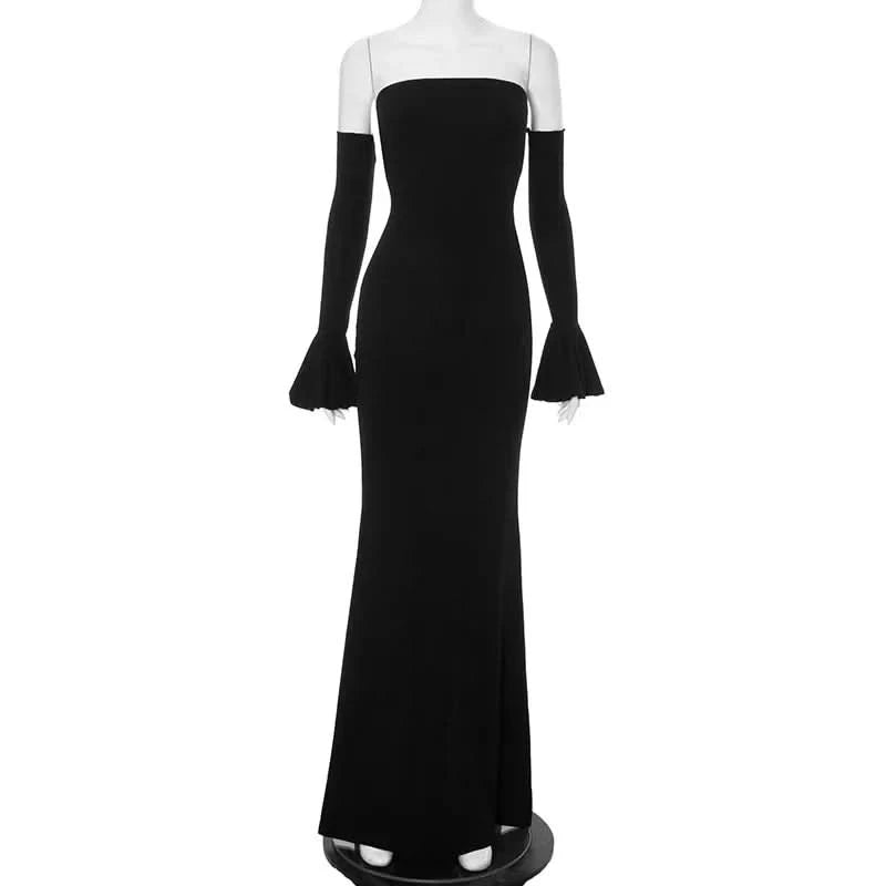 Trendix Black Elegant Evening Dress Women Sexy Off Shoulder Slim High Waist Tube Dresses Beach Party Ruffle Backless Long Dress - M & M Global
