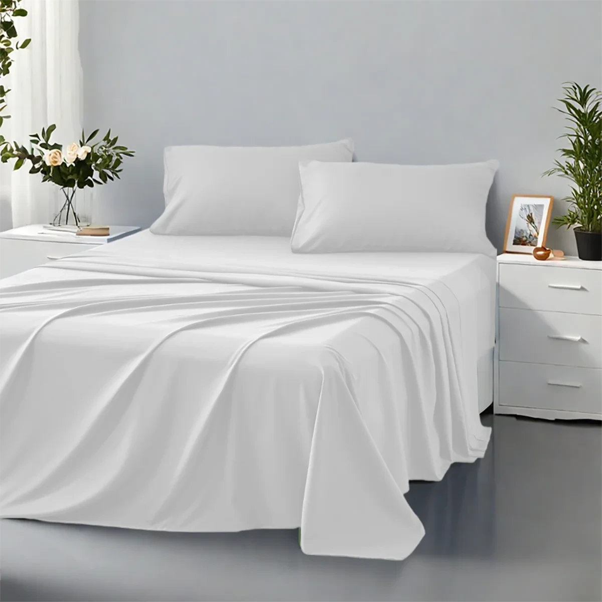 3/4PC Solid Color Bedding Set – Soft & Fashionable All-Season Bed Sheets with Fitted Sheet, Flat Sheet & Pillowcases
