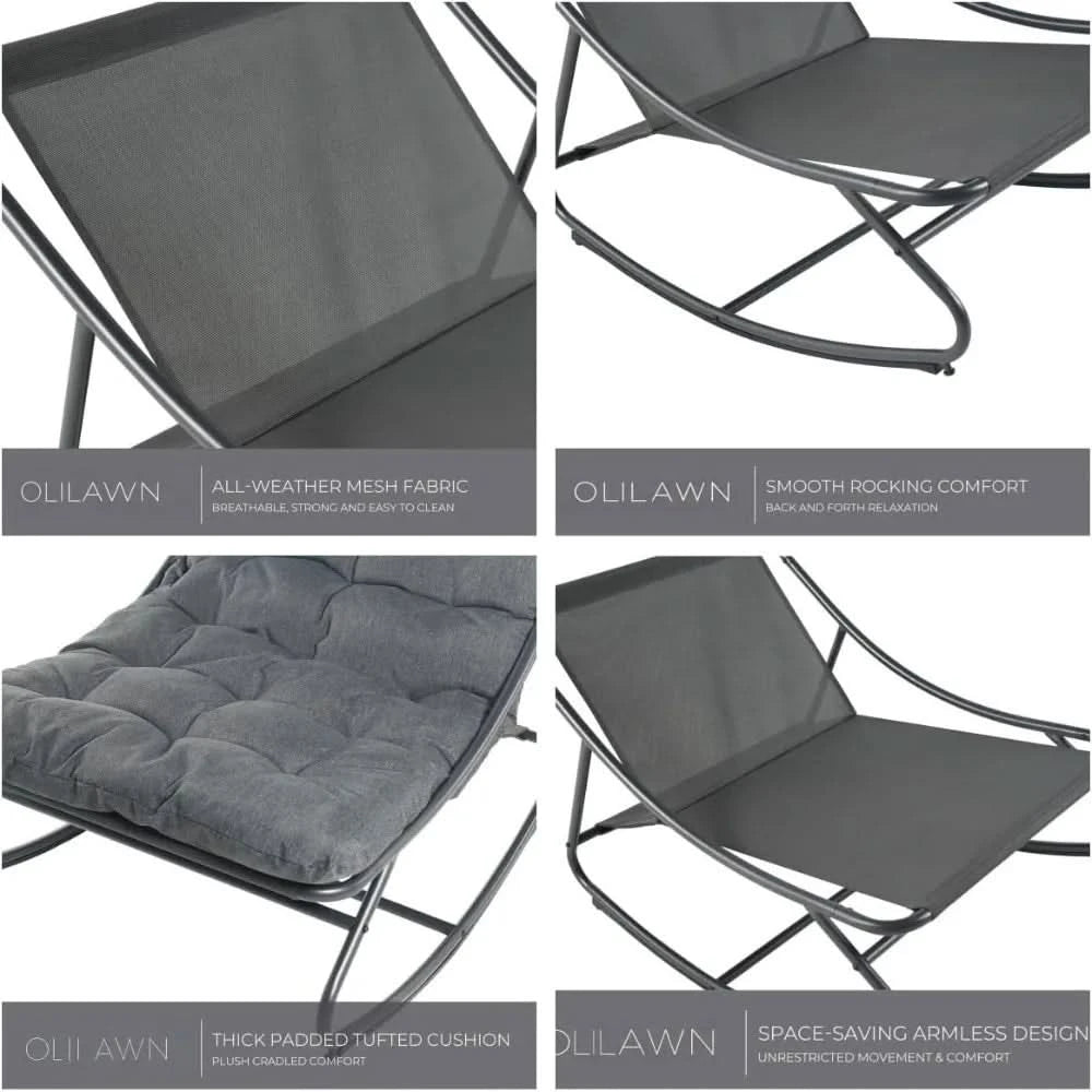 Outdoor Rocking Chair,E-Coated Modern Cozy Lounge Rocker Chair for Both Outdoor Indoor with Puffy Cushion, Patio Rocking Chair