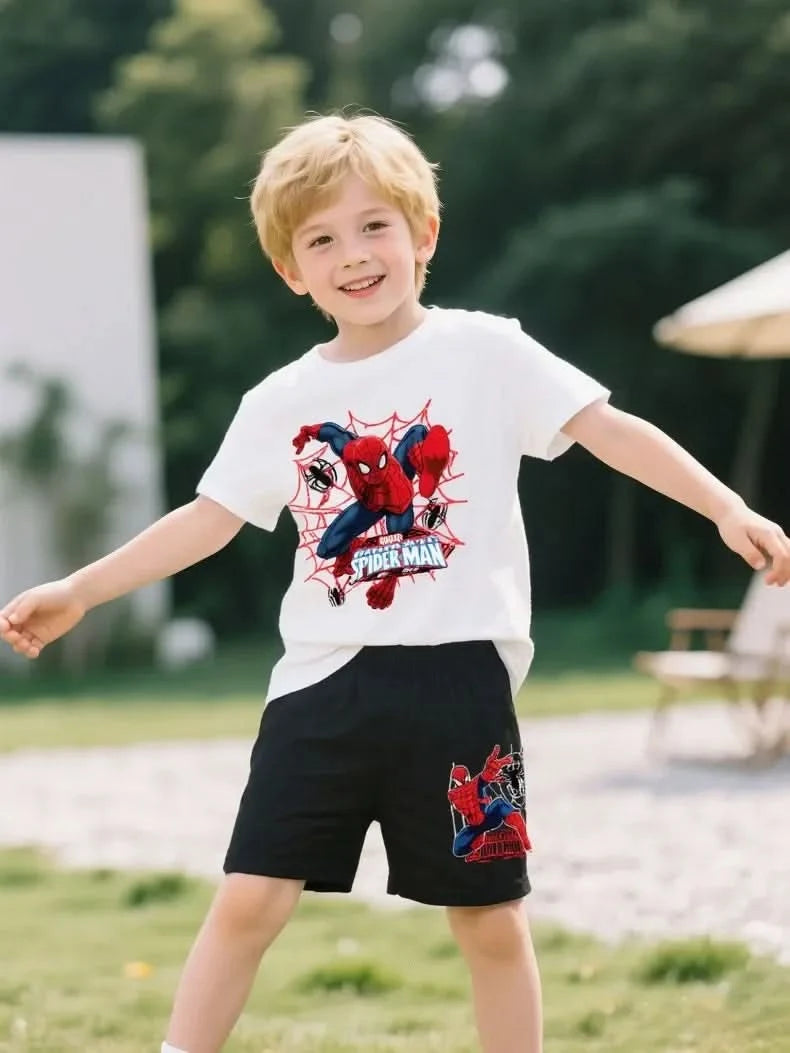 Anime Spiderman Boys T Shirt Shorts 2pcs Sets Breathable Waffle Fabric Kids Sport Clothing Set Children Casual Outfits - M & M Global