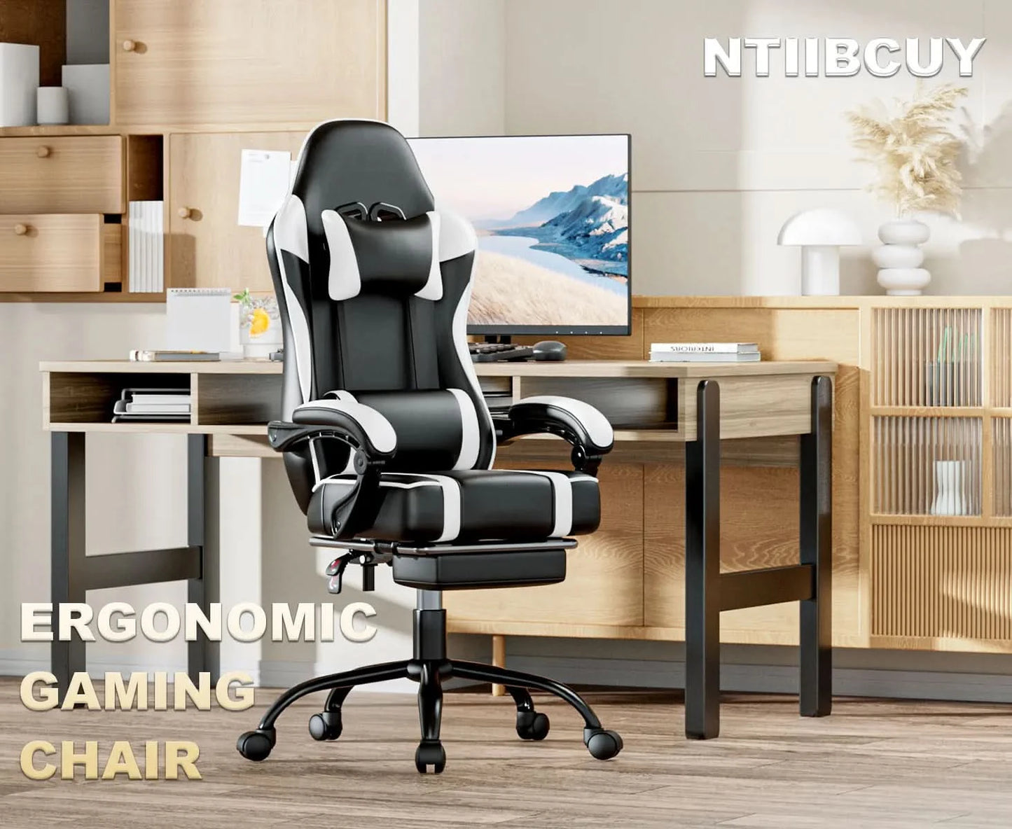 Ergonomic Gaming Chair Recliner, PU Leather Racing Game Chairs for Adults, Executive Office Chair Gamer Chair with Massager