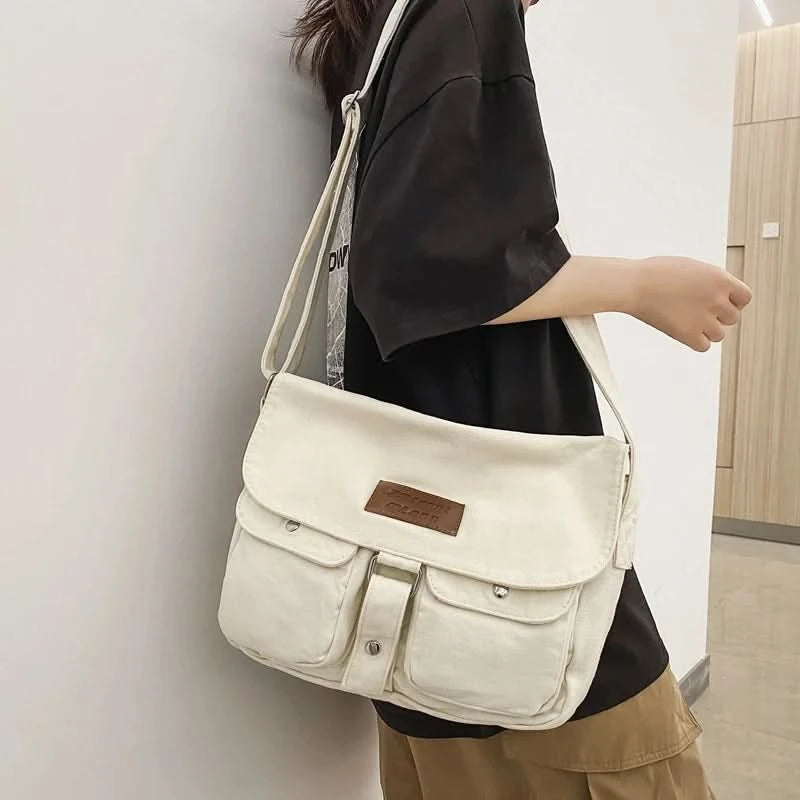 High Quality Canvas Handbag Shoulder Bags Large Capacity Crossbody Bags For Women Simple Casual Messenger Bag Student School Bag - M & M Global