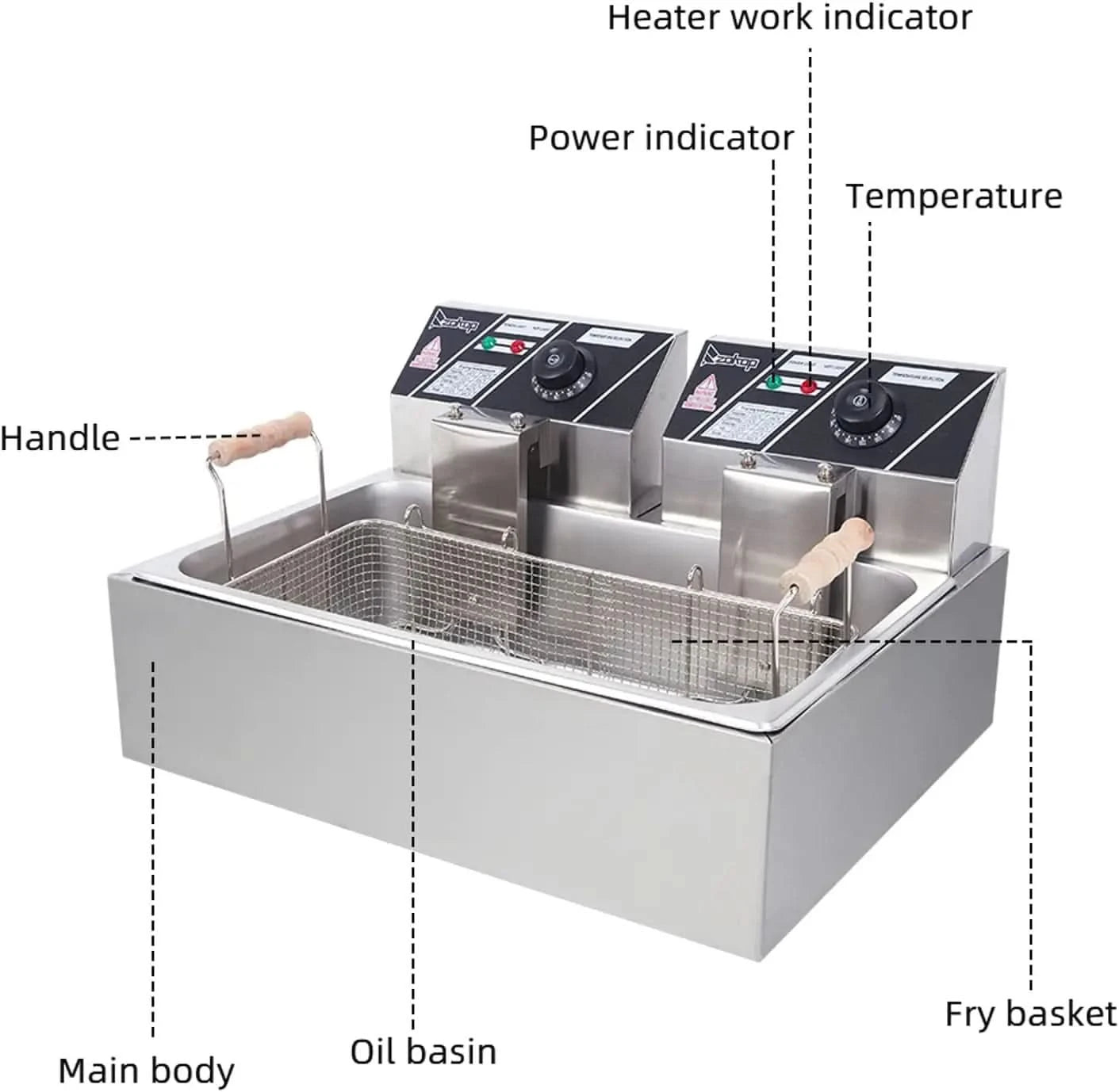 5000W Commercial Deep Fryer with Basket and Lid, 23.3QT/22L Electric Fryer, Countertop Oil Fryer for French Fries, Onion Rings, - M & M Global