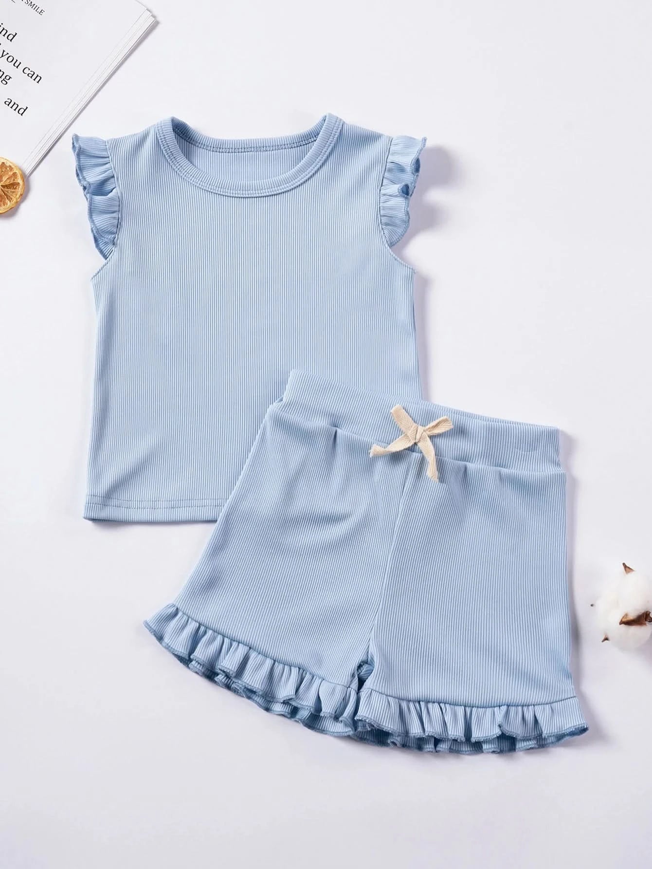 2024 Summer Hot selling Little Girl Daily Casual Clothing Minimalist Little Girl Polyester Set Cool Sleeveless Shorts Set Girl - M & M Global